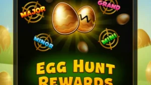 Tampilan visual slot Golden Egg Hunt dengan latar belakang padang rumput musim semi yang cerah.